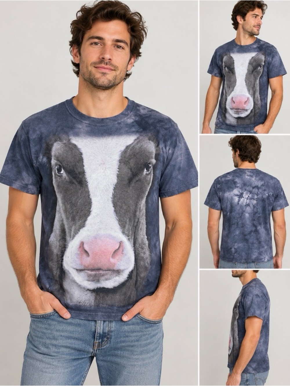 The Mountain Cow Face Tie Dye Graphic T Shirt Small Y2K Animal Tee